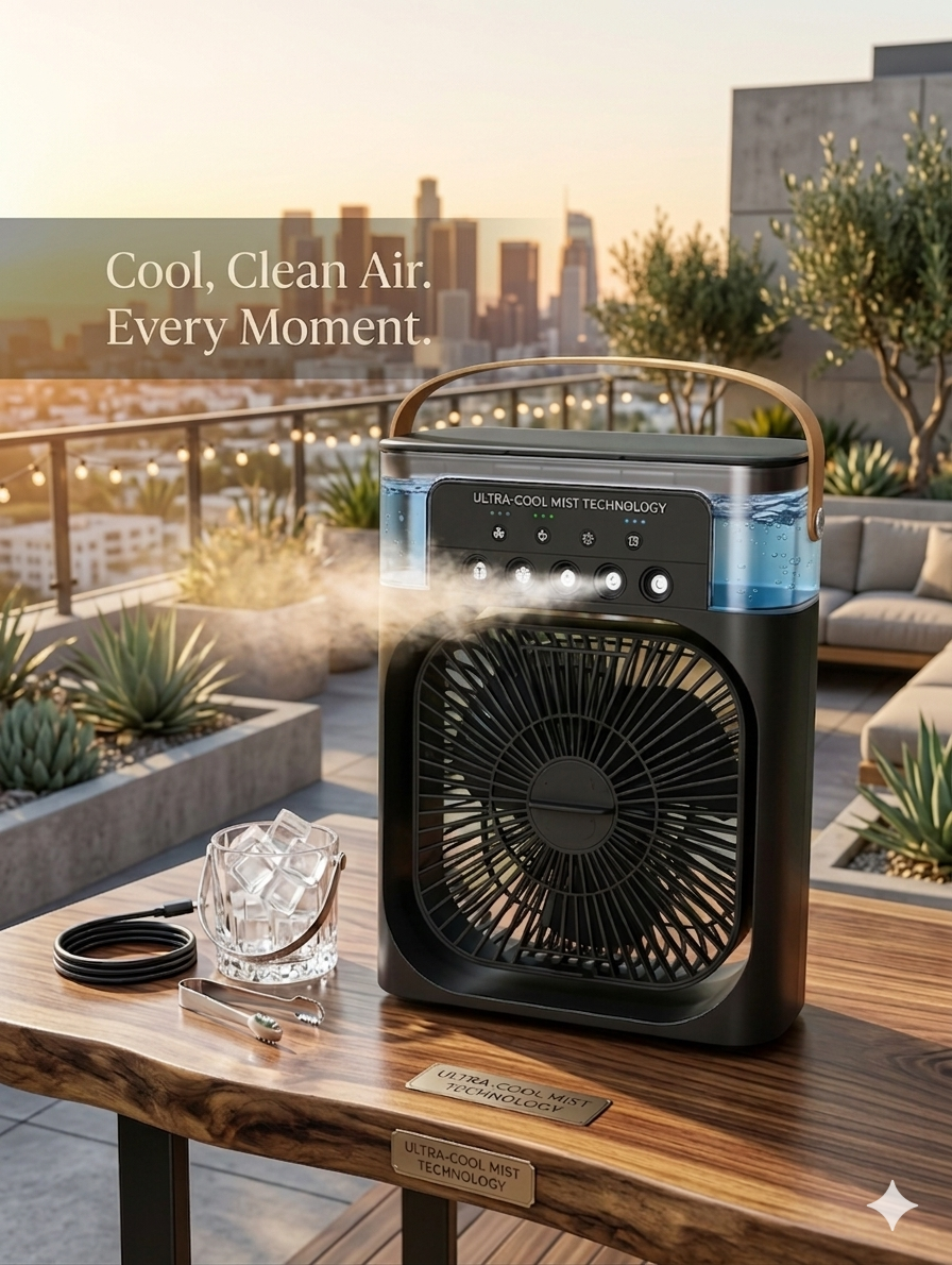 Portable Air Cooler Fan with 7-Color Light – Personal AC Fan